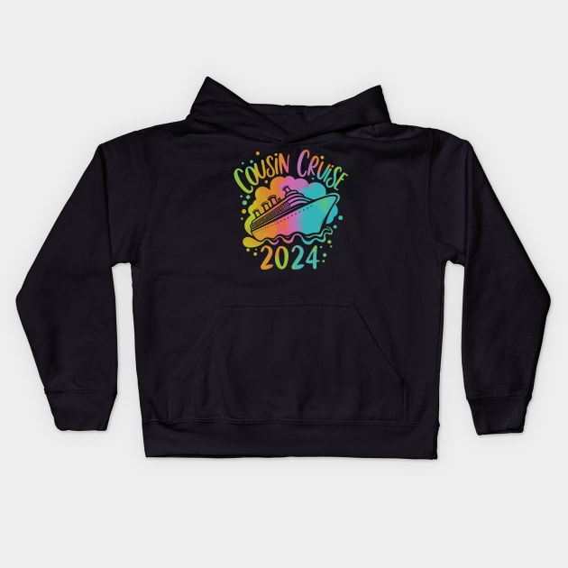 Funny Cousin Cruise 2024 Family Matching Reunion Rainbow Kids Hoodie by AimArtStudio